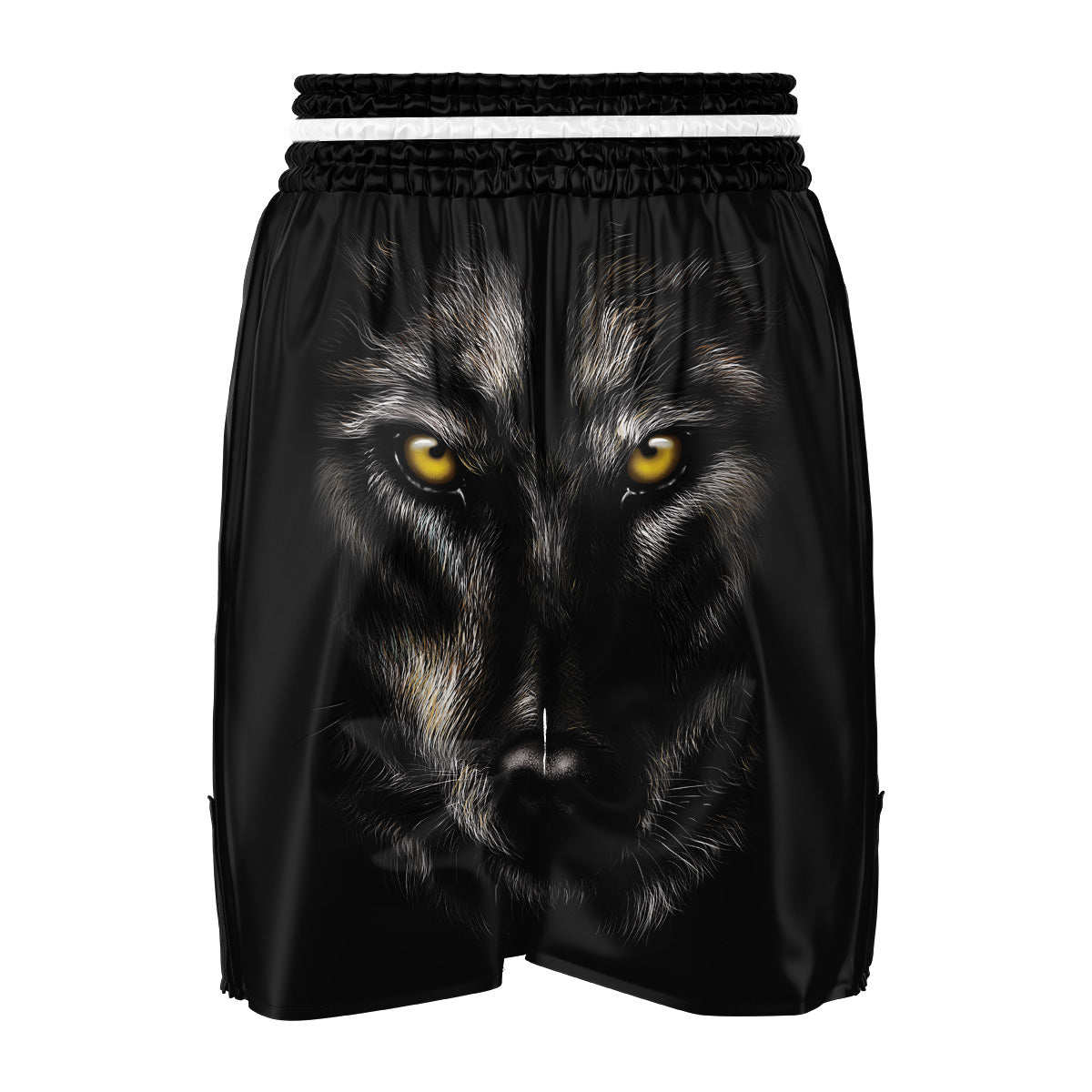 Portrait Black Wolf Print Boxing Shorts-grizzshop