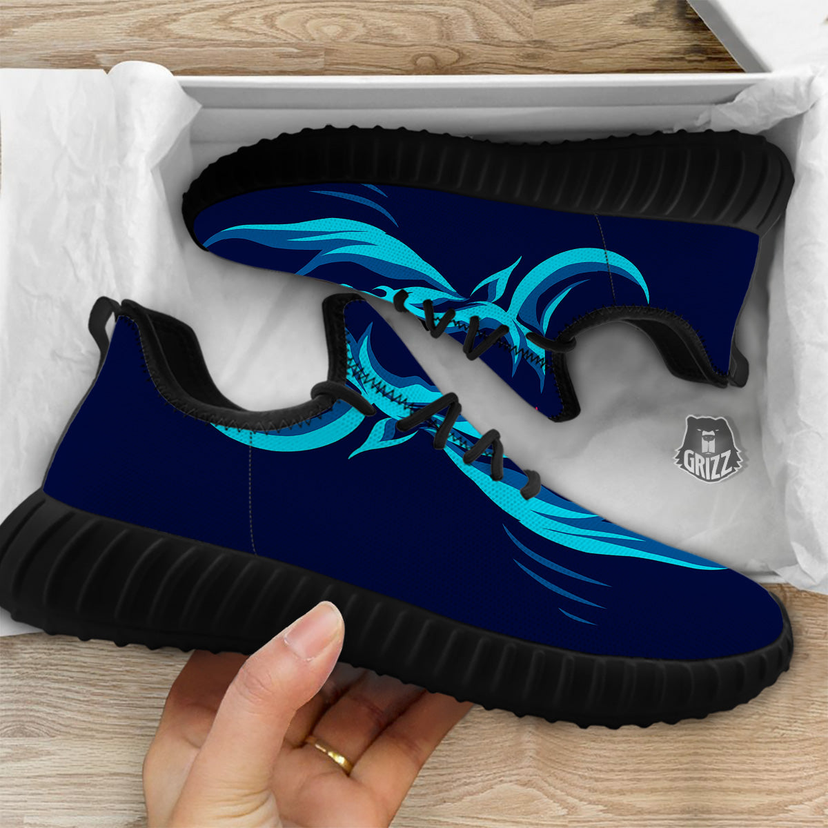 Portrait Bull Print Black Walking Shoes-grizzshop