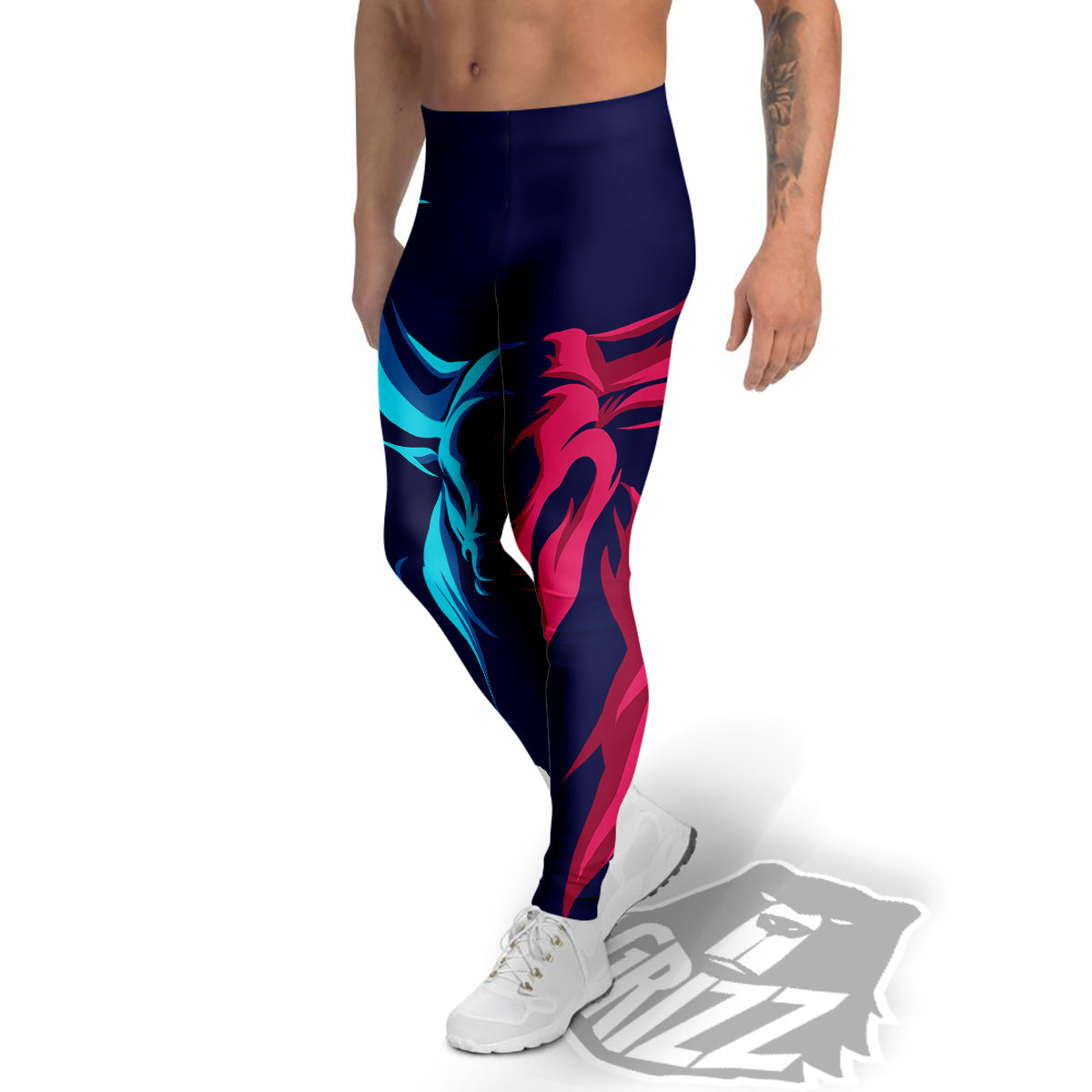 Portrait Bull Print Men's Leggings-grizzshop