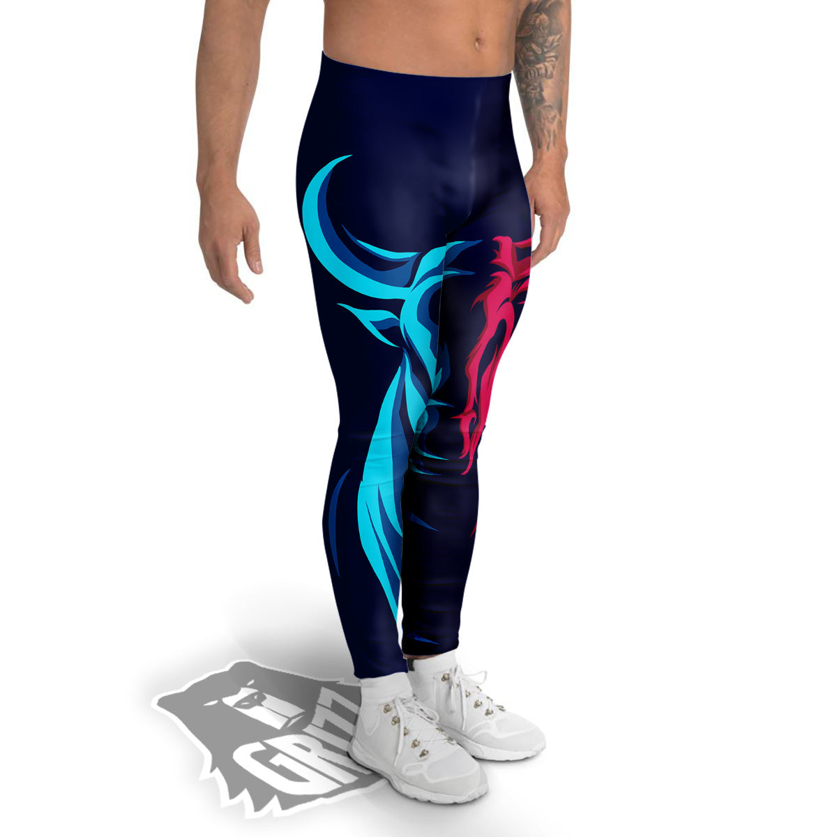 Portrait Bull Print Men's Leggings-grizzshop