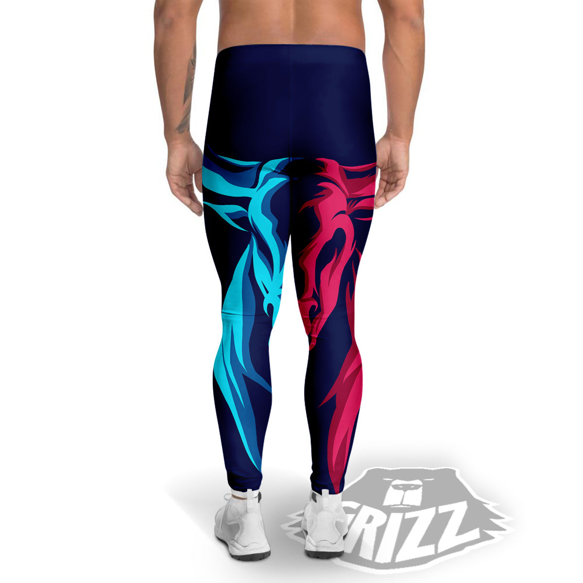 Portrait Bull Print Men's Leggings-grizzshop