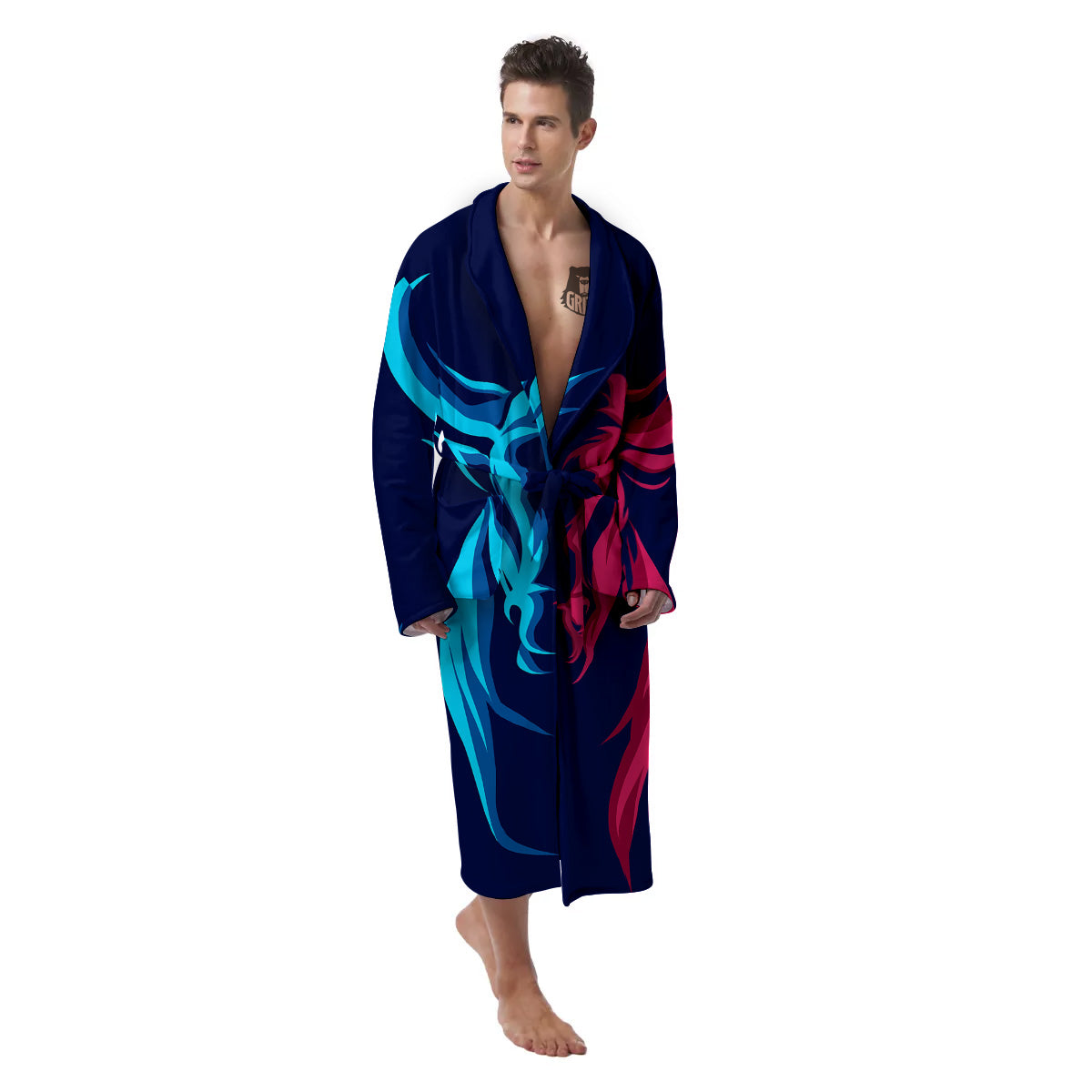 Portrait Bull Print Men's Robe-grizzshop