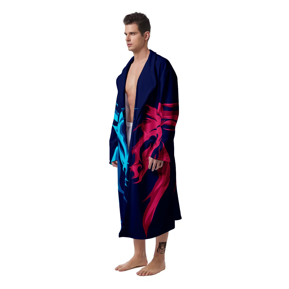 Portrait Bull Print Men's Robe-grizzshop