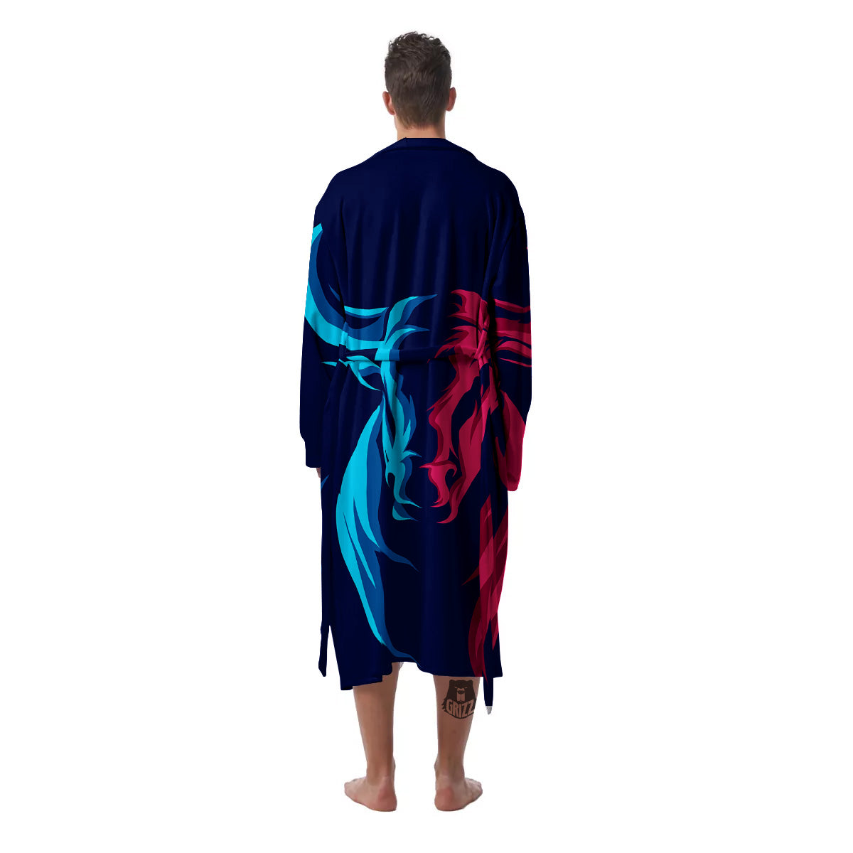 Portrait Bull Print Men's Robe-grizzshop
