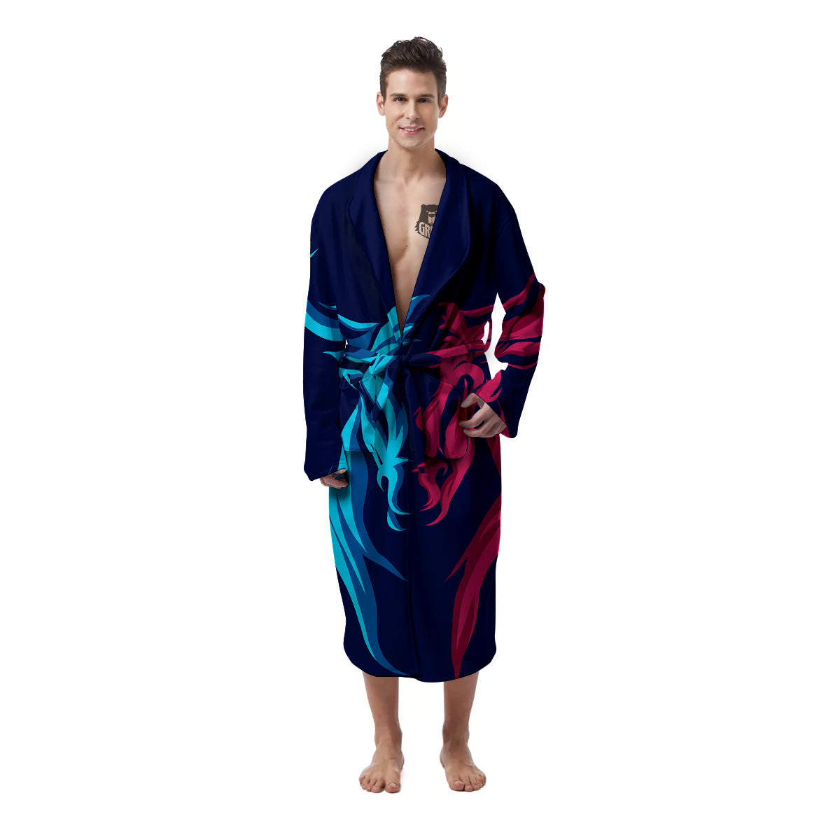 Portrait Bull Print Men's Robe-grizzshop
