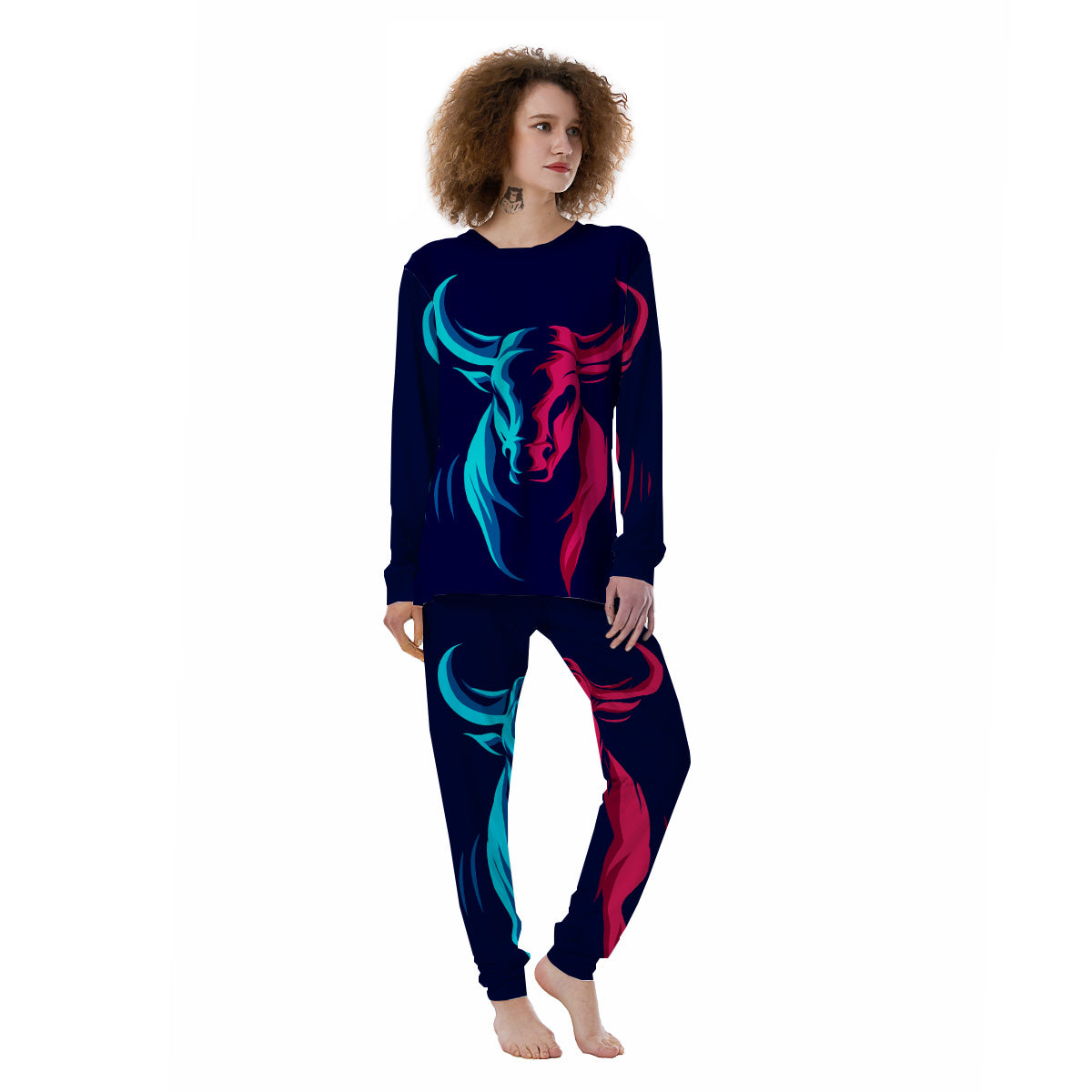 Portrait Bull Print Women's Pajamas-grizzshop
