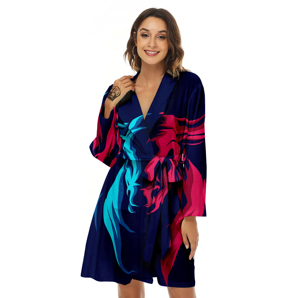 Portrait Bull Print Women's Robe-grizzshop