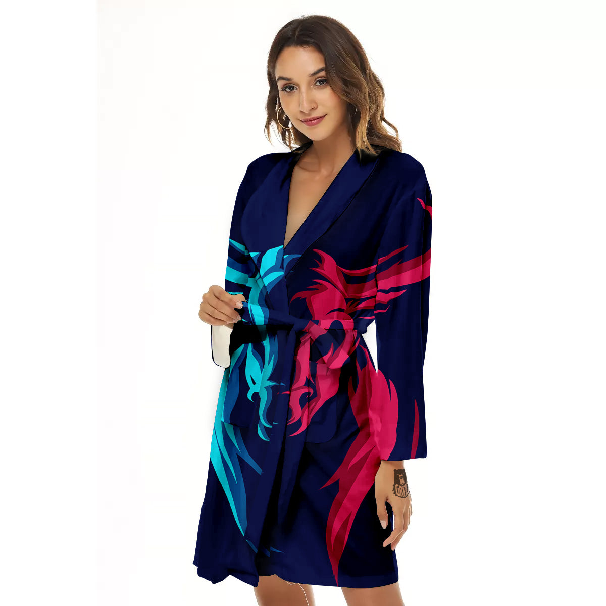 Portrait Bull Print Women's Robe-grizzshop