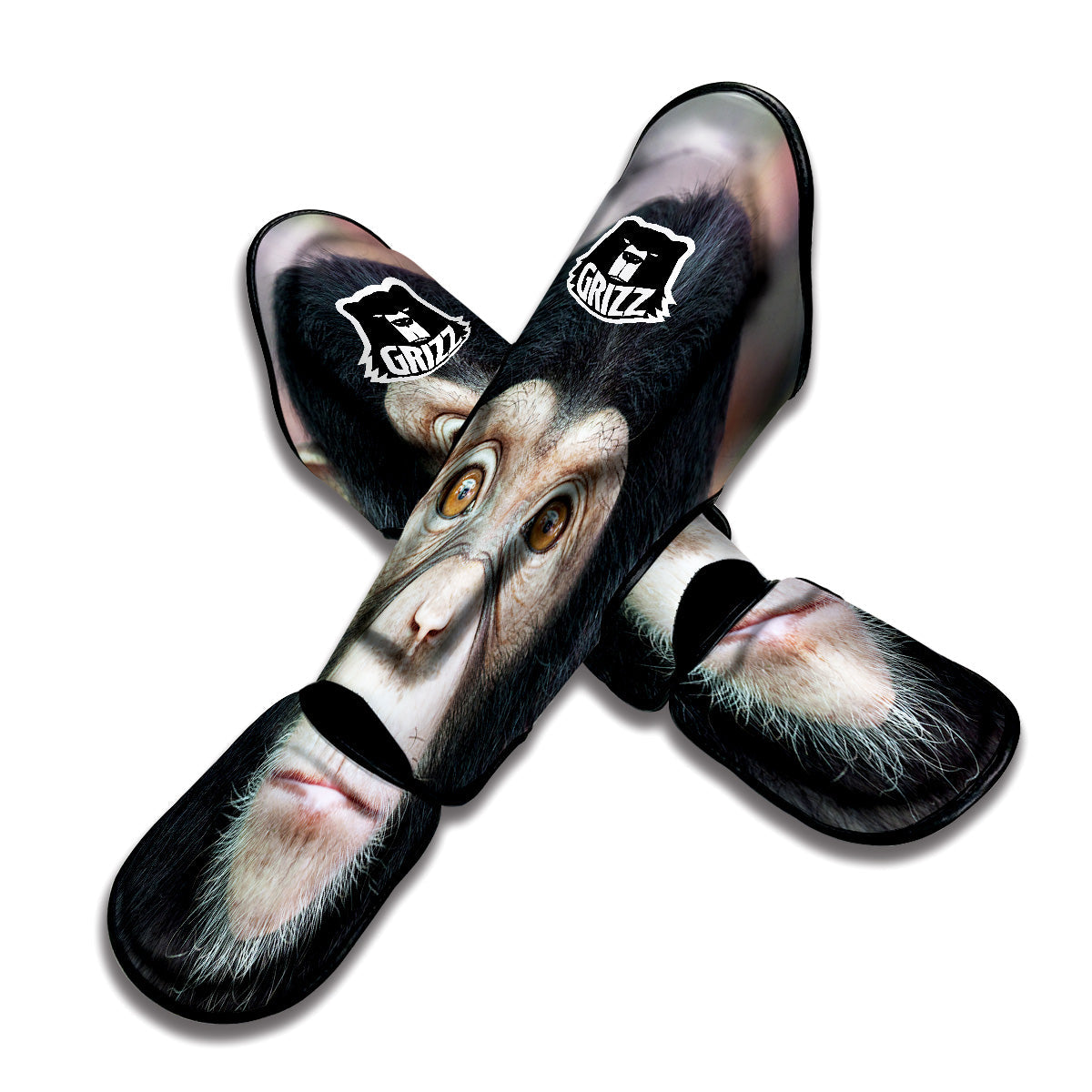 Portrait Chimpanzee Print Muay Thai Shin Guards-grizzshop