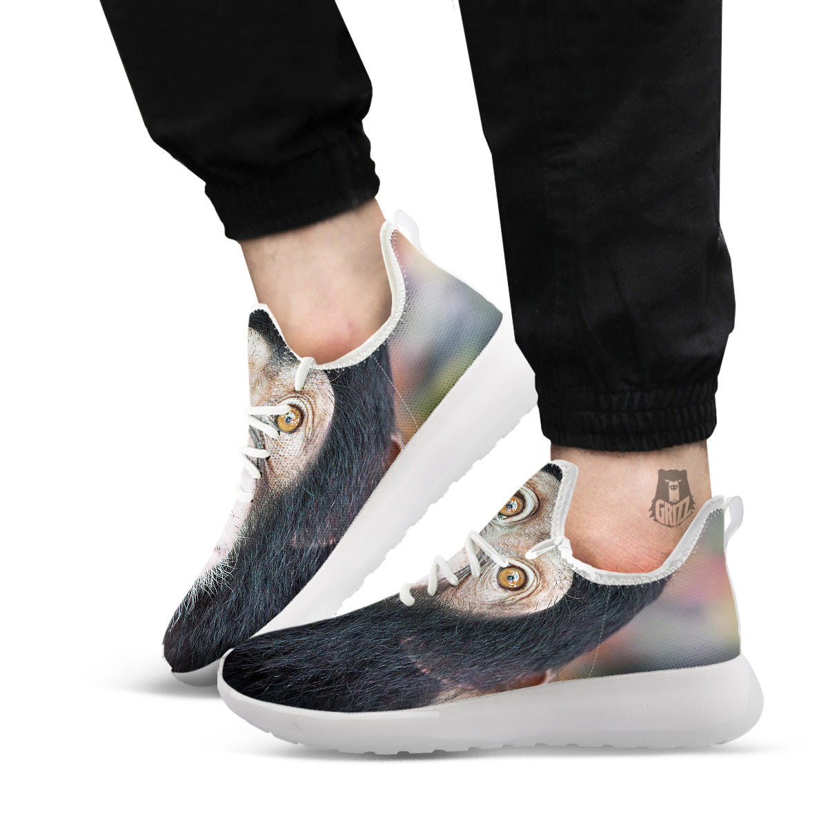 Portrait Chimpanzee Print White Athletic Shoes-grizzshop