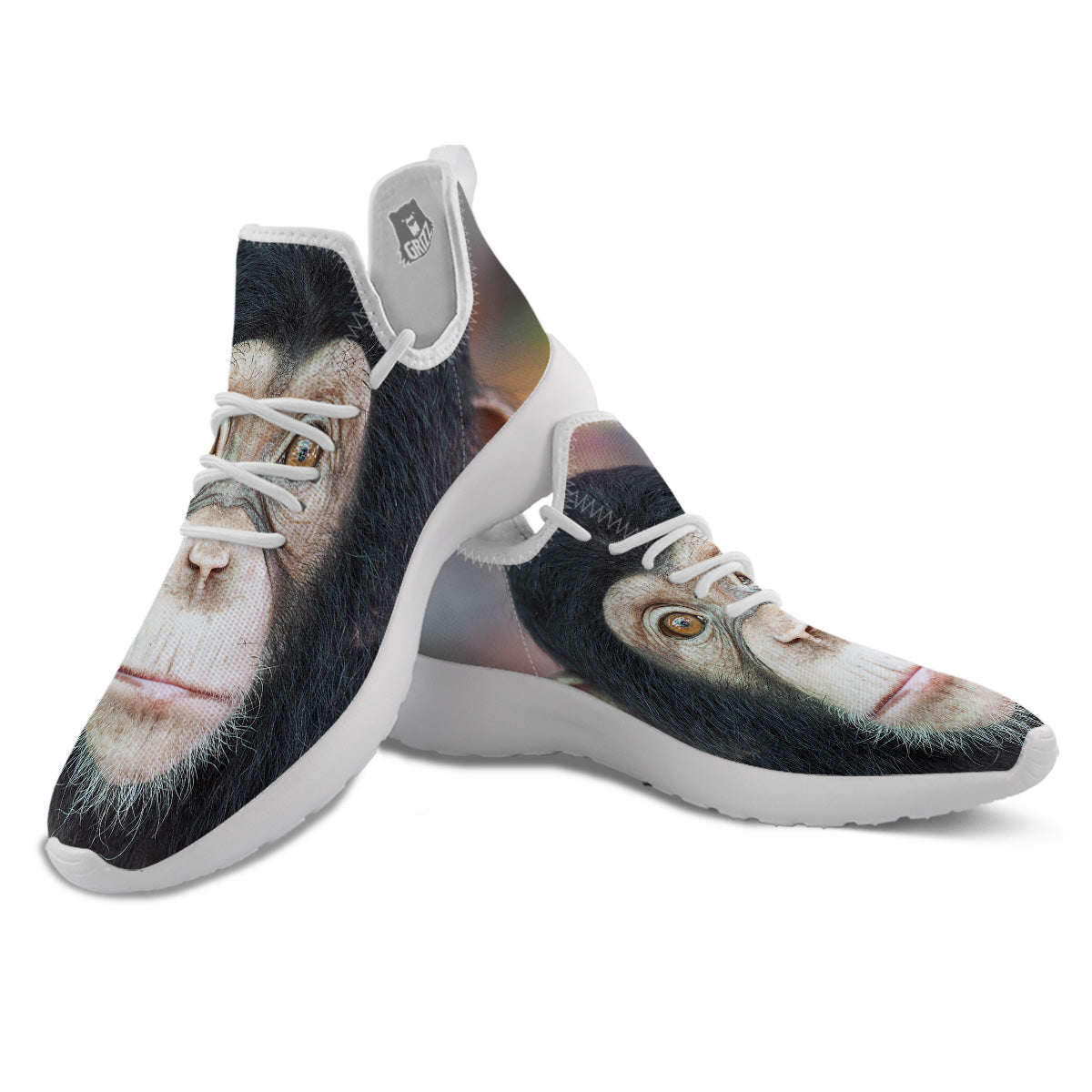 Portrait Chimpanzee Print White Athletic Shoes-grizzshop