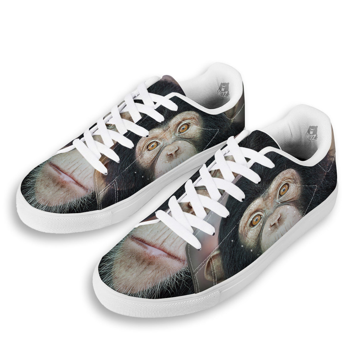 Portrait Chimpanzee Print White Low Top Sneakers-grizzshop
