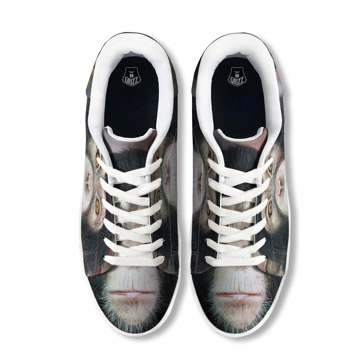Portrait Chimpanzee Print White Low Top Sneakers-grizzshop