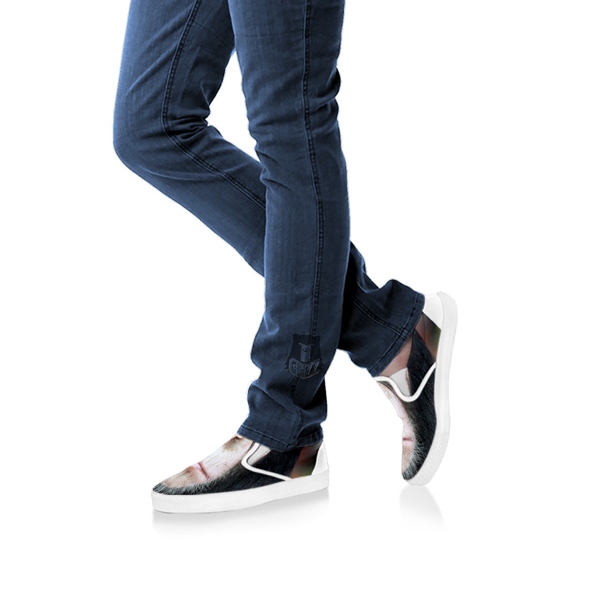Portrait Chimpanzee Print White Slip On Shoes-grizzshop