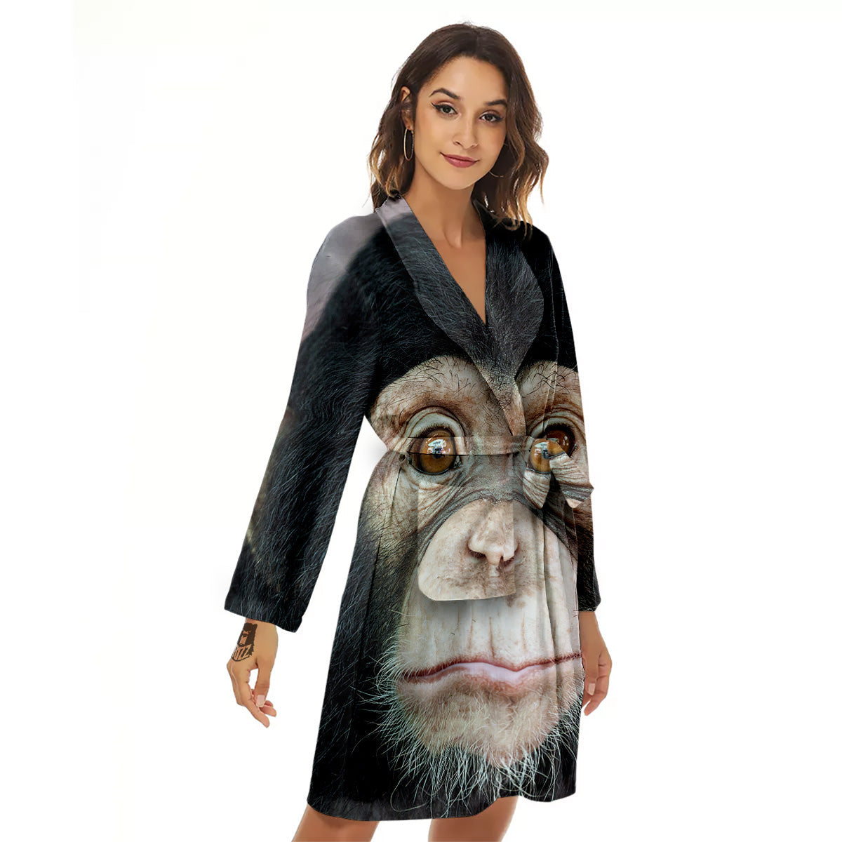 Portrait Chimpanzee Print Women's Robe-grizzshop