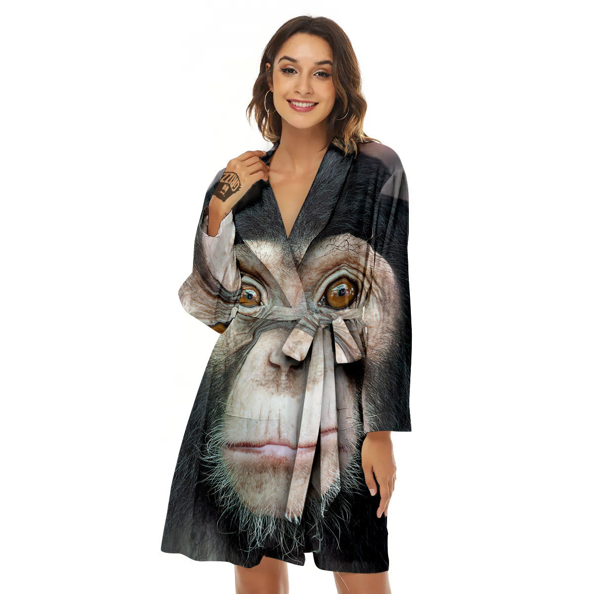 Portrait Chimpanzee Print Women's Robe-grizzshop