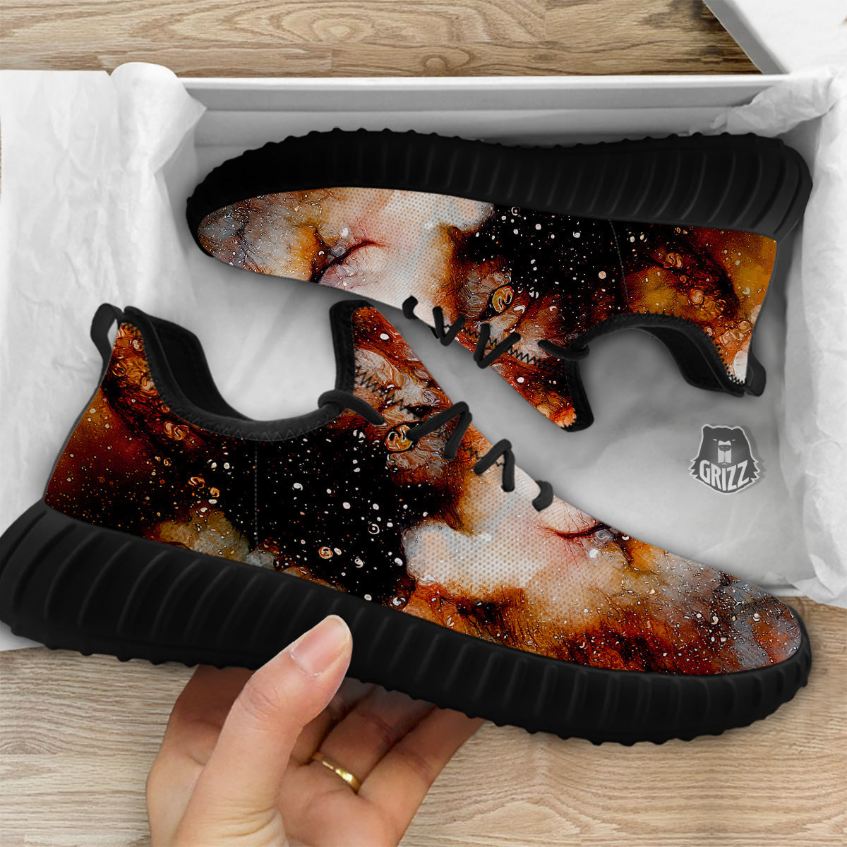 Portrait Cosmic Wolf Print Black Walking Shoes-grizzshop