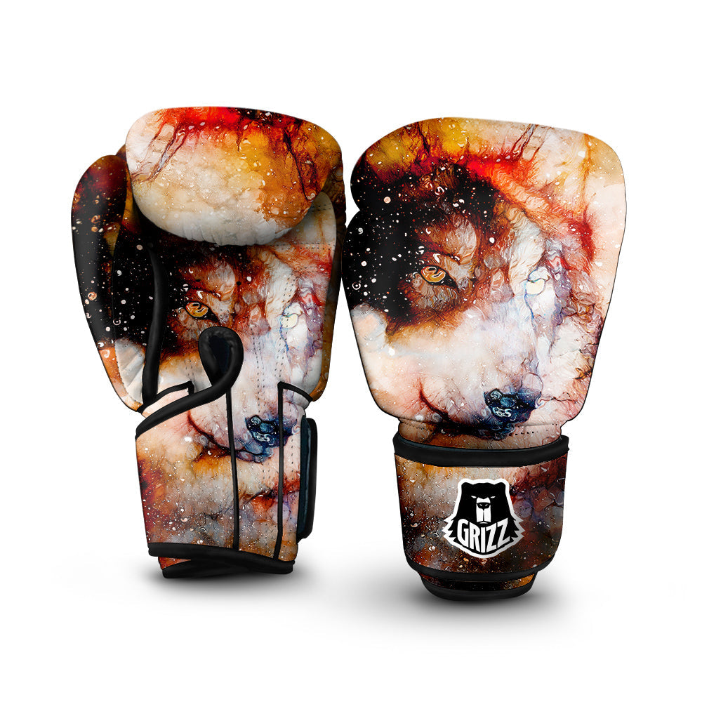 Portrait Cosmic Wolf Print Boxing Gloves-grizzshop