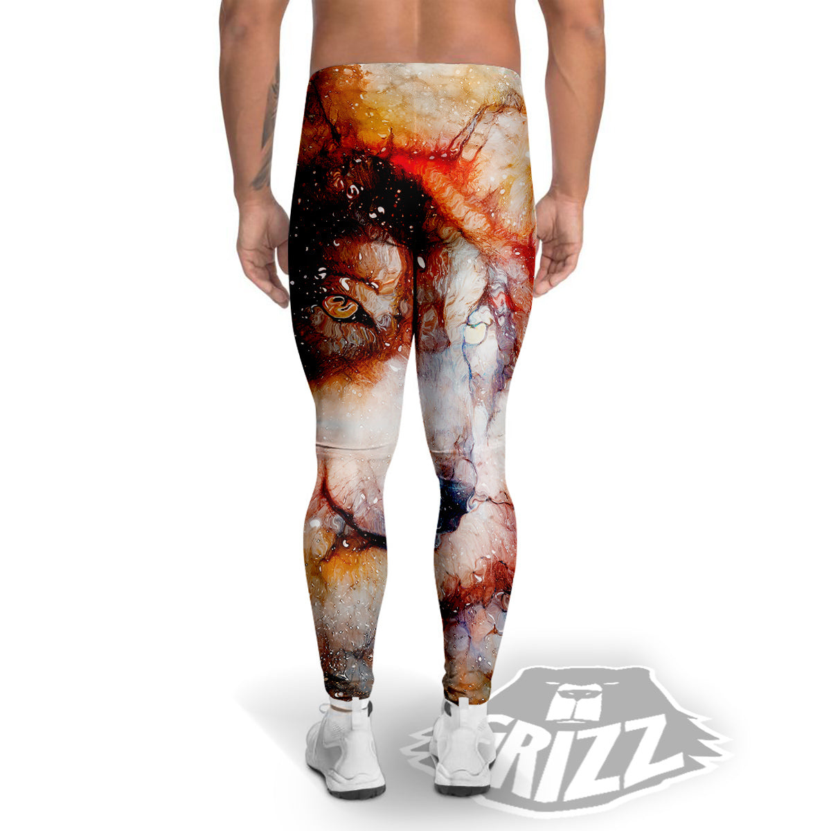 Portrait Cosmic Wolf Print Men's Leggings-grizzshop