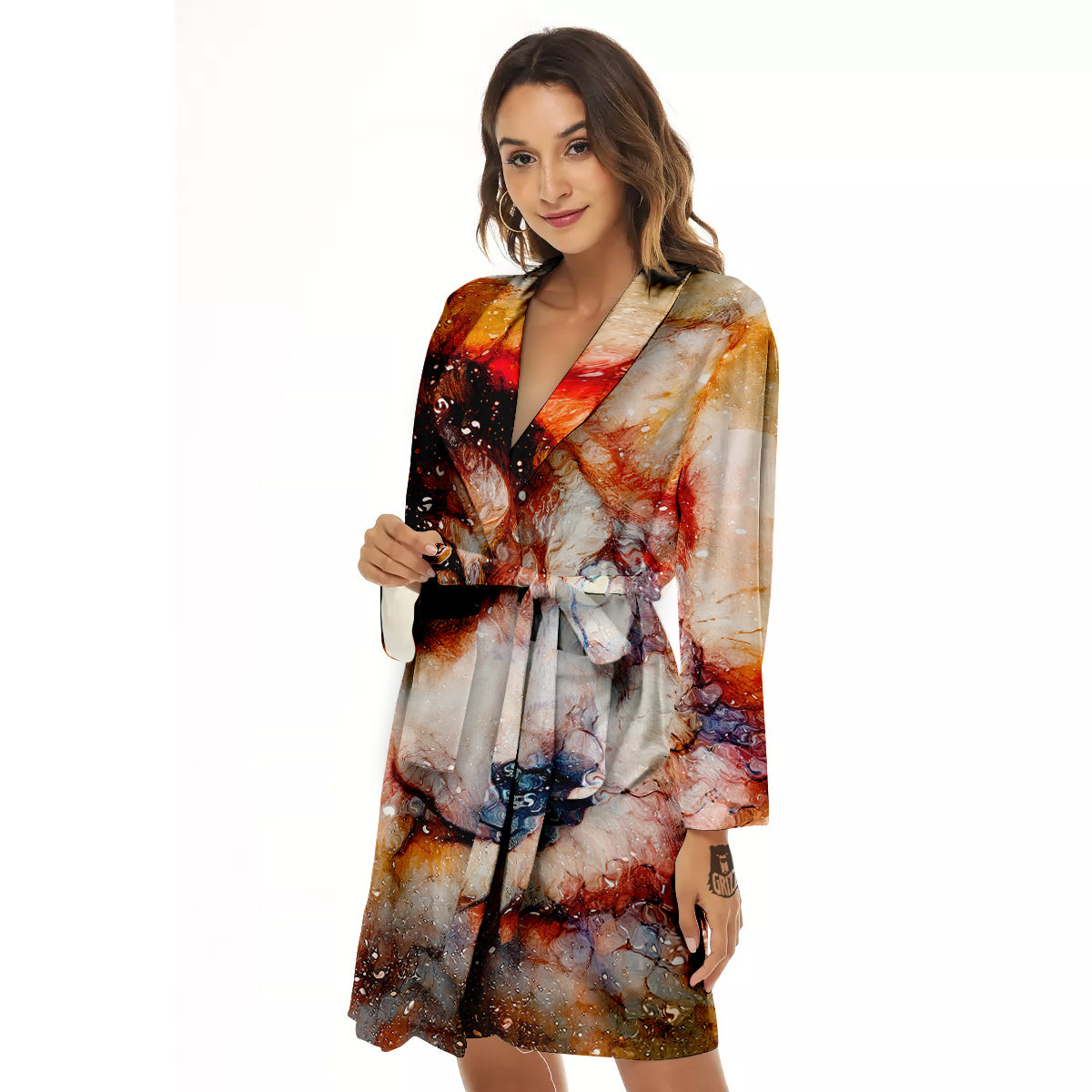 Portrait Cosmic Wolf Print Women's Robe-grizzshop