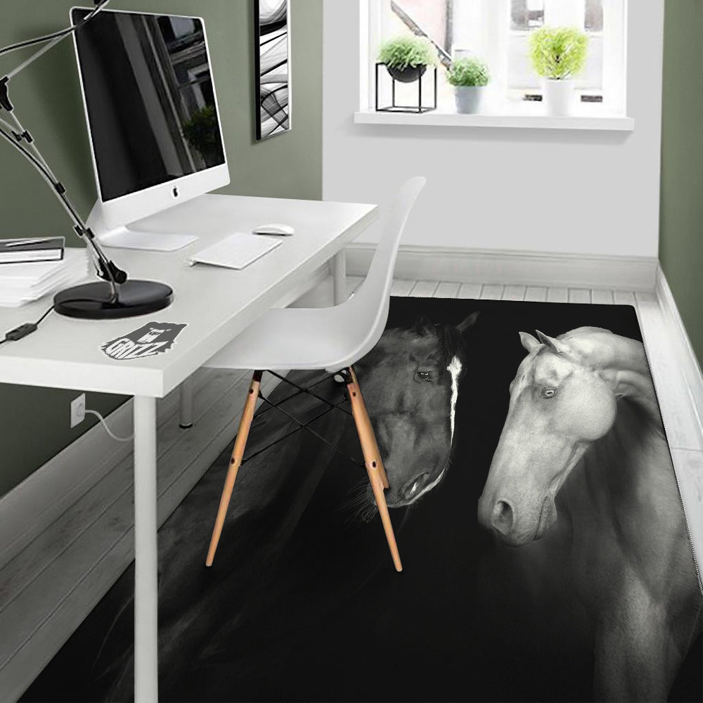 Portrait Couple Horses Print Floor Mat-grizzshop