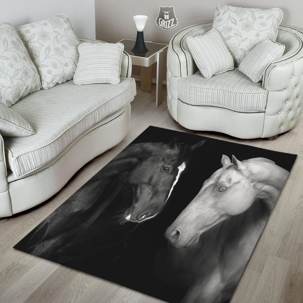 Portrait Couple Horses Print Floor Mat-grizzshop