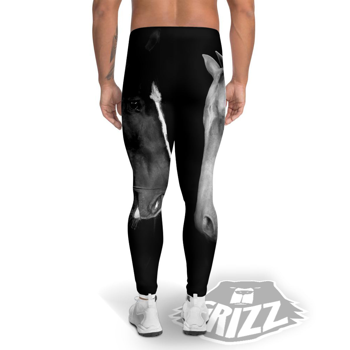 Portrait Couple Horses Print Men's Leggings-grizzshop