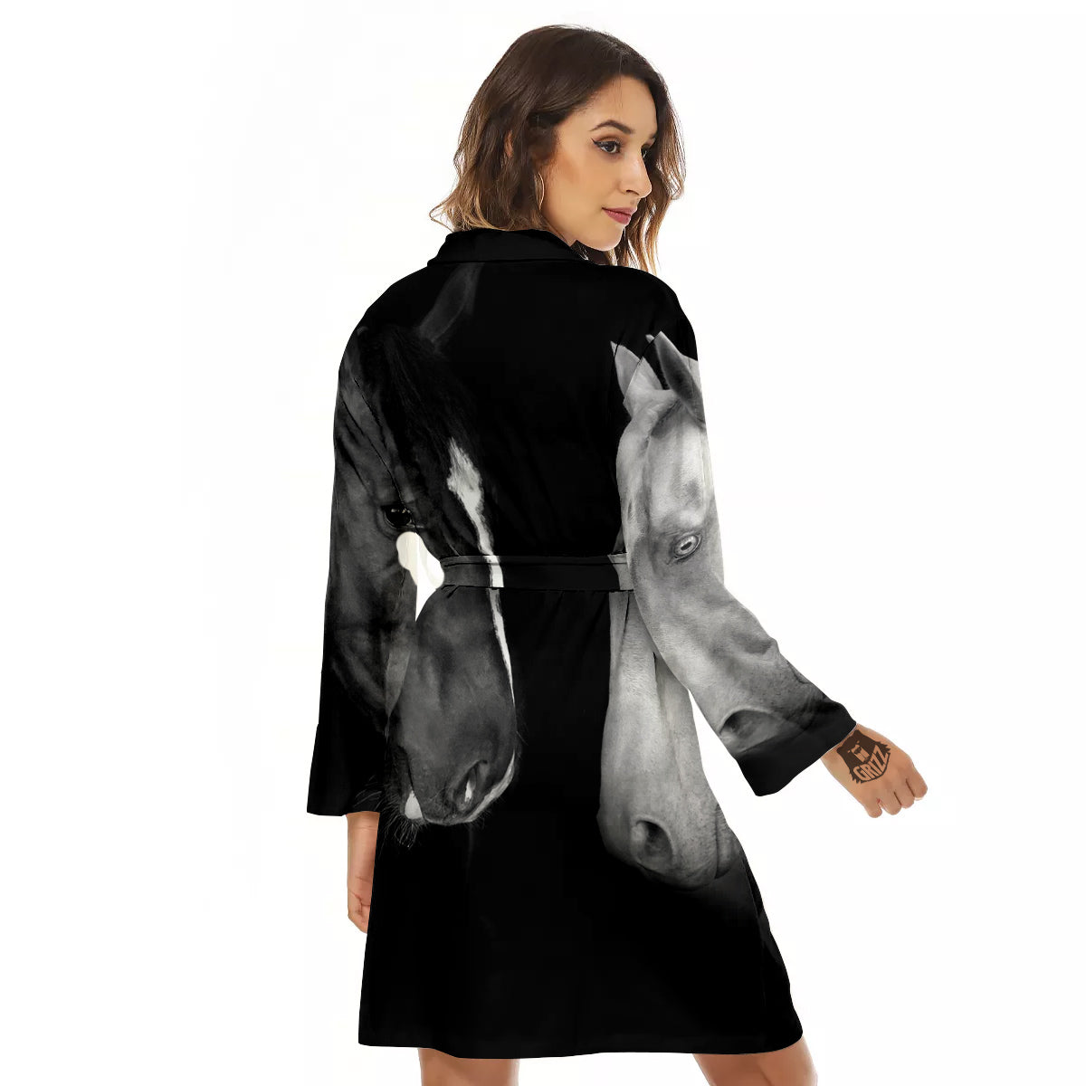 Portrait Couple Horses Print Women's Robe-grizzshop