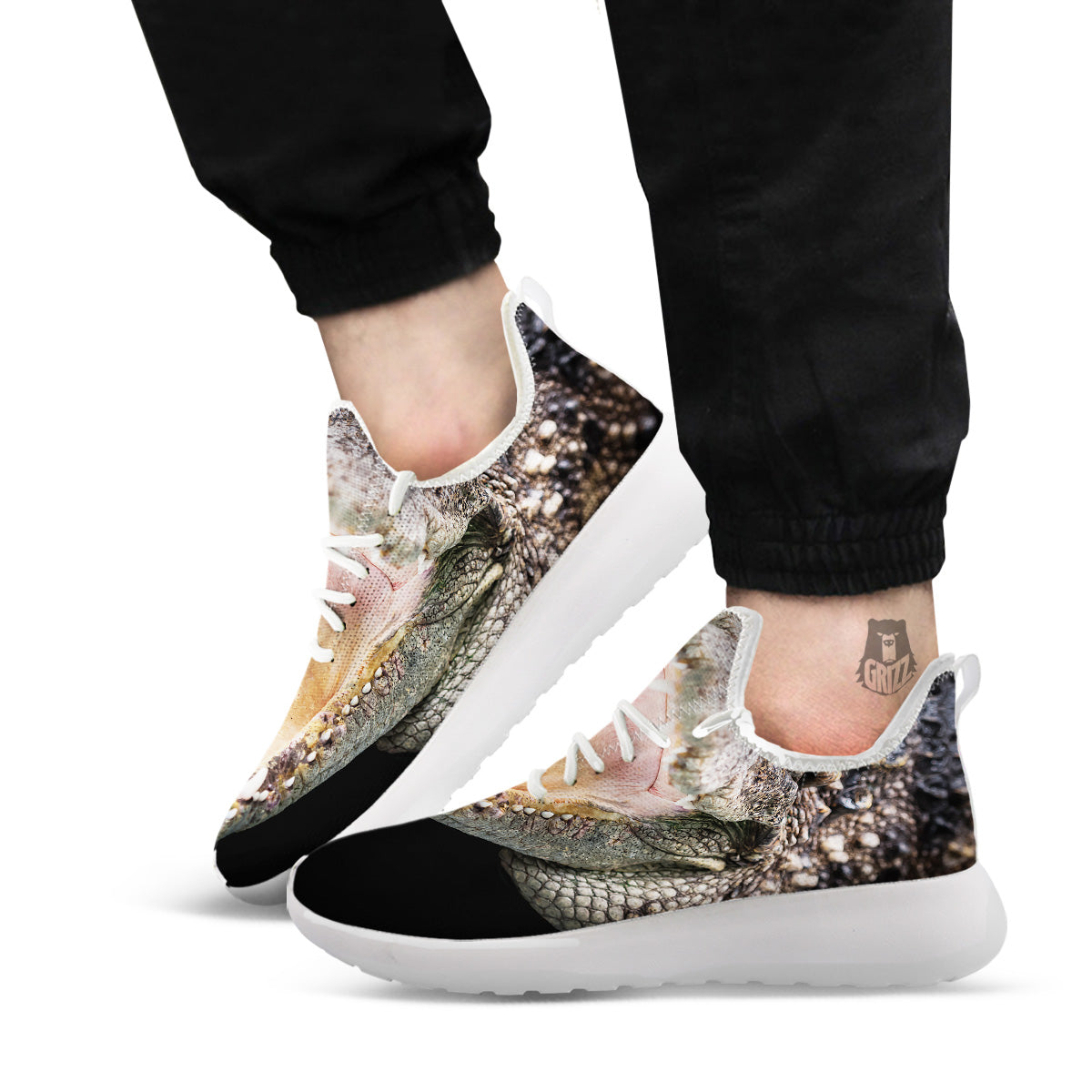Portrait Crocodile Print White Athletic Shoes-grizzshop