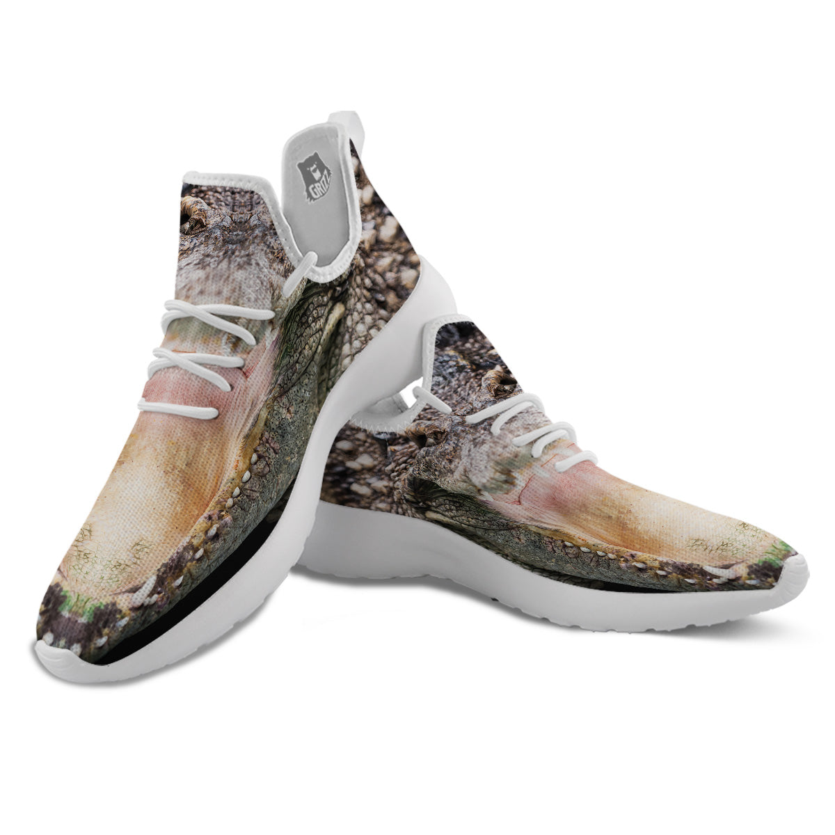 Portrait Crocodile Print White Athletic Shoes-grizzshop