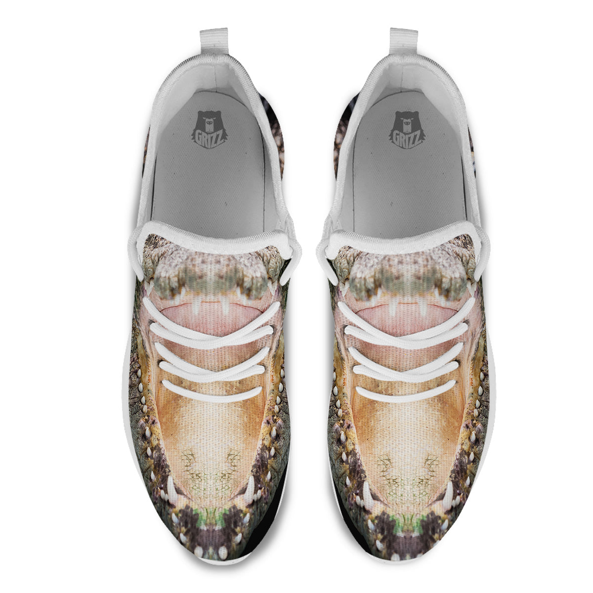Portrait Crocodile Print White Athletic Shoes-grizzshop