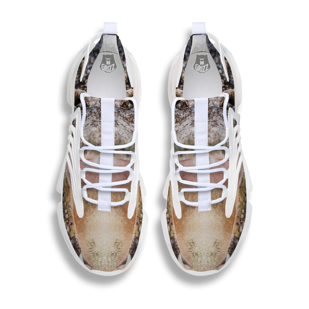 Portrait Crocodile Print White Gym Shoes-grizzshop