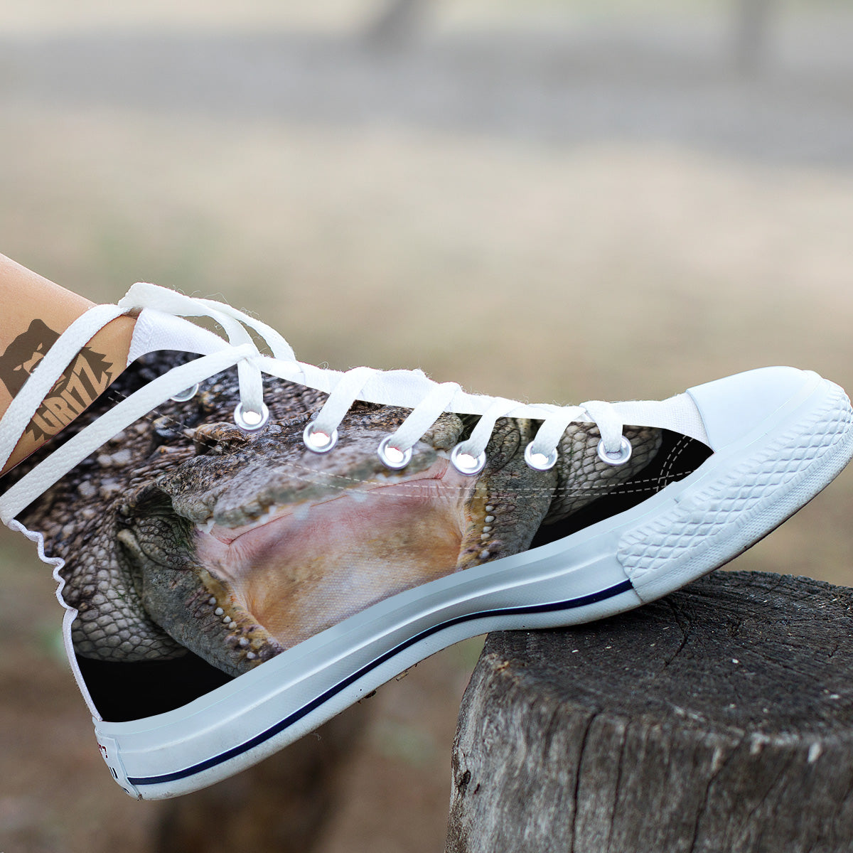 Portrait Crocodile Print White High Top Shoes-grizzshop