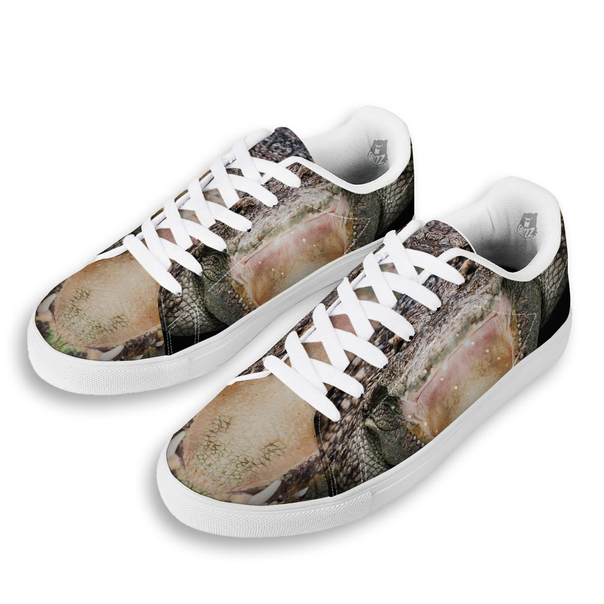 Portrait Crocodile Print White Low Top Sneakers-grizzshop