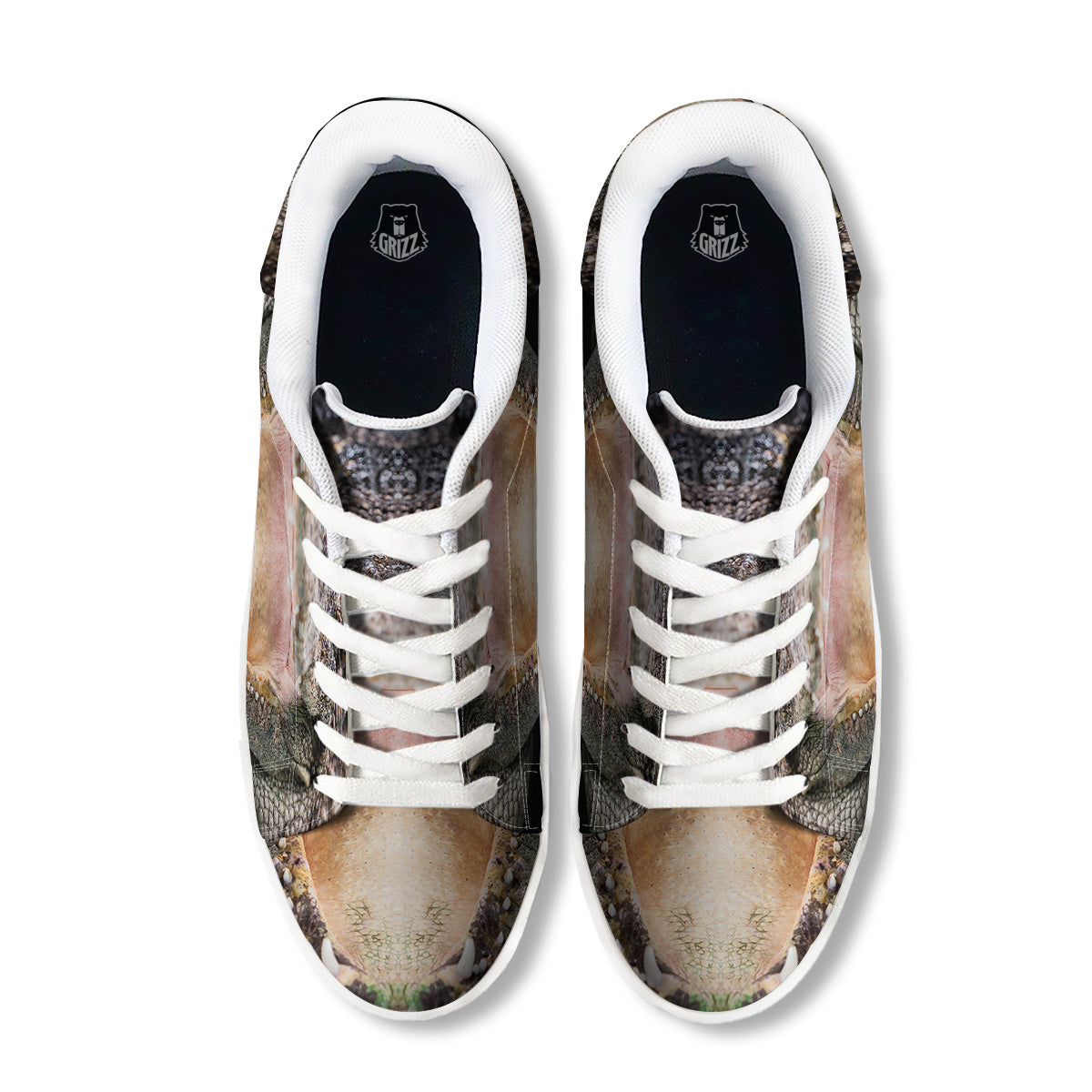 Portrait Crocodile Print White Low Top Sneakers-grizzshop