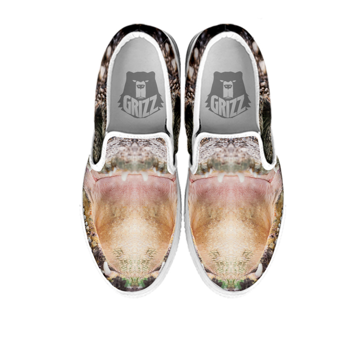 Portrait Crocodile Print White Slip On Shoes-grizzshop