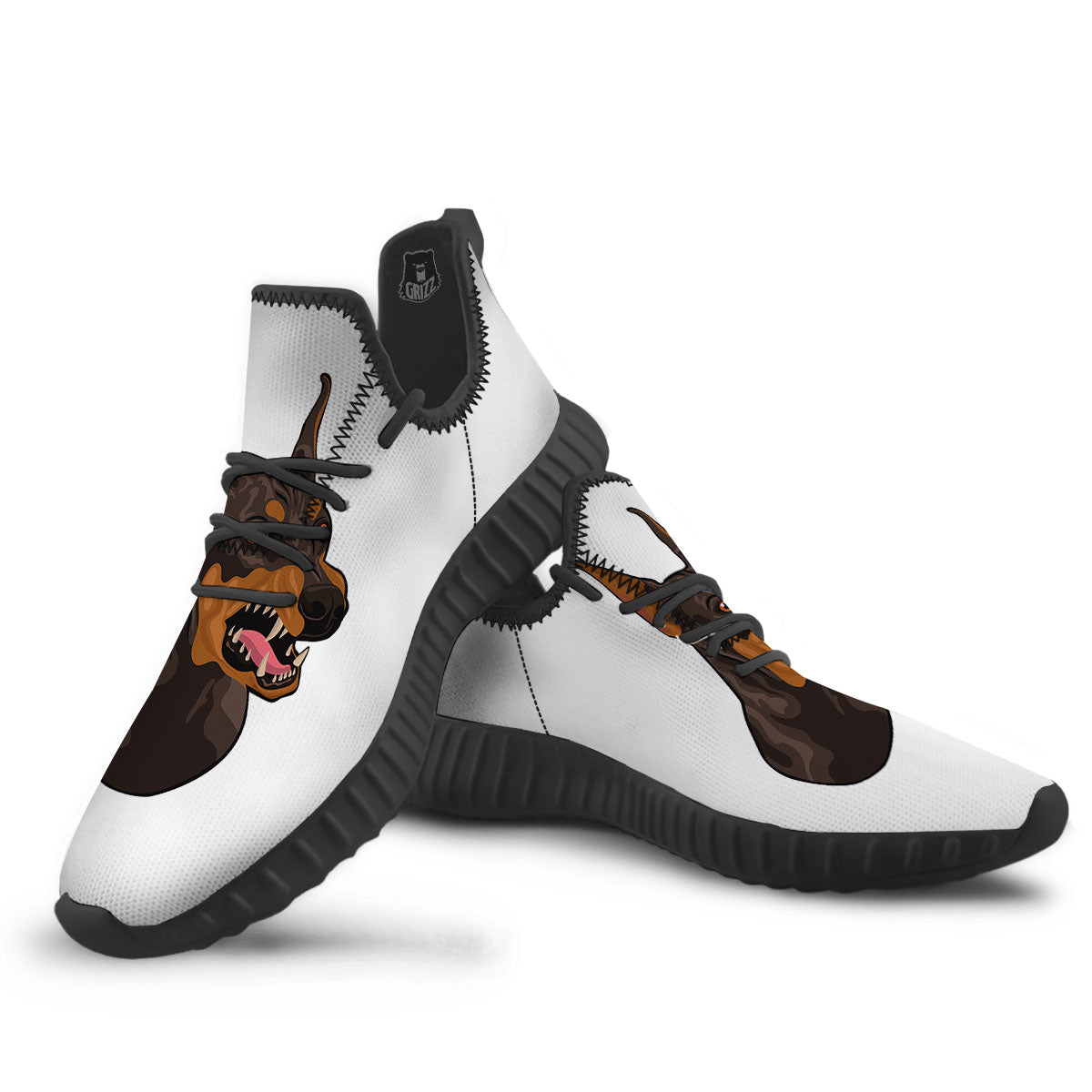 Portrait Dobermann Print Black Walking Shoes-grizzshop