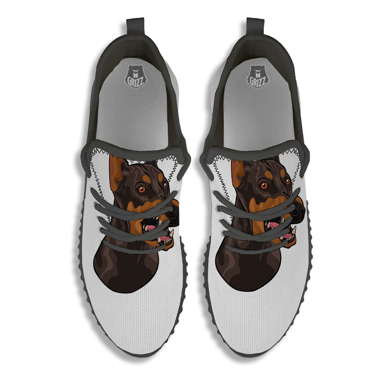 Portrait Dobermann Print Black Walking Shoes-grizzshop