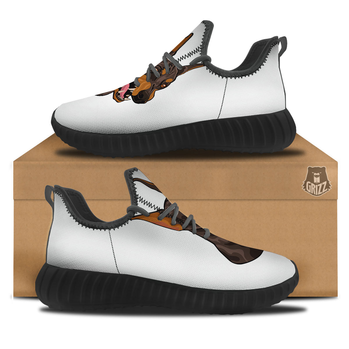 Portrait Dobermann Print Black Walking Shoes-grizzshop