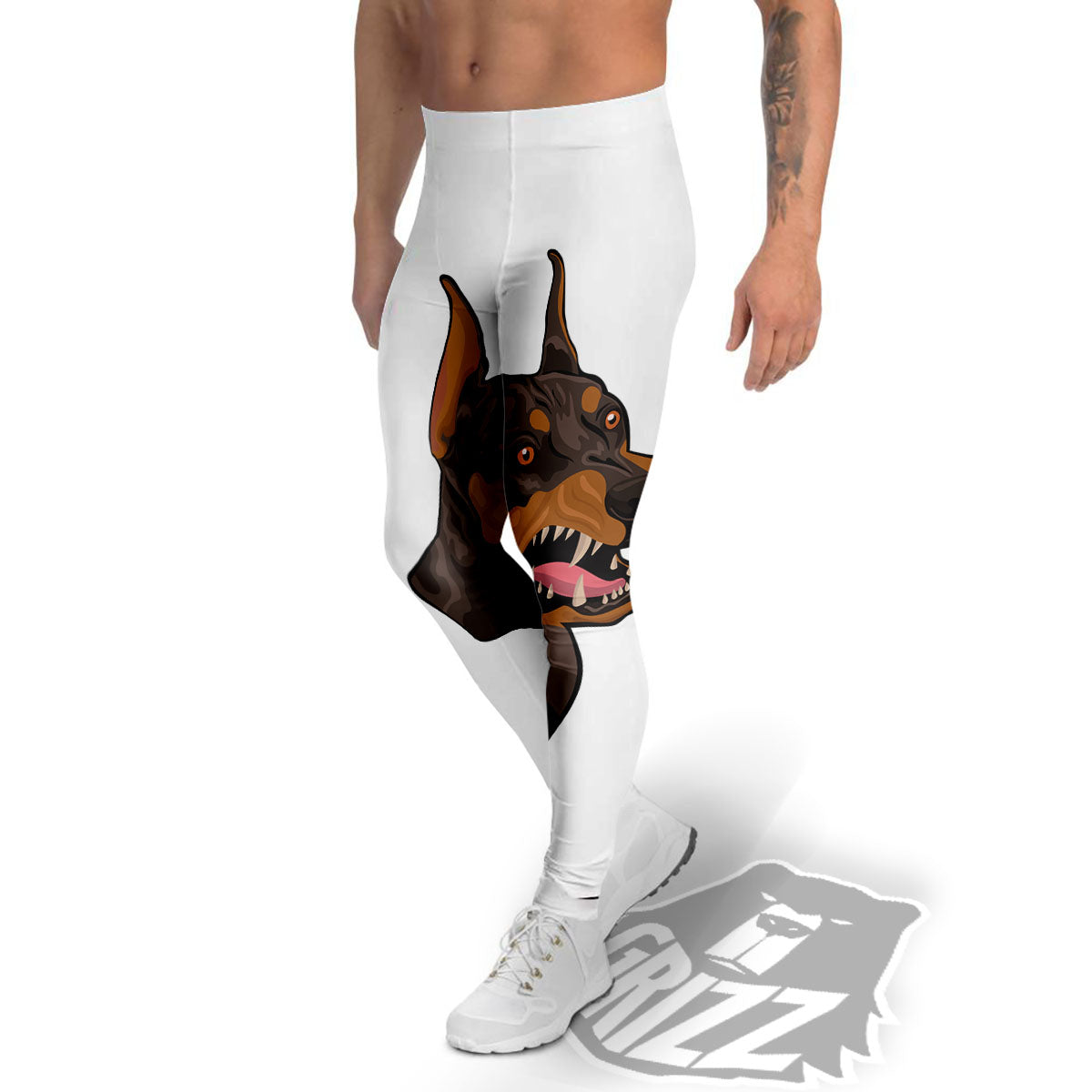 Portrait Dobermann Print Men's Leggings-grizzshop