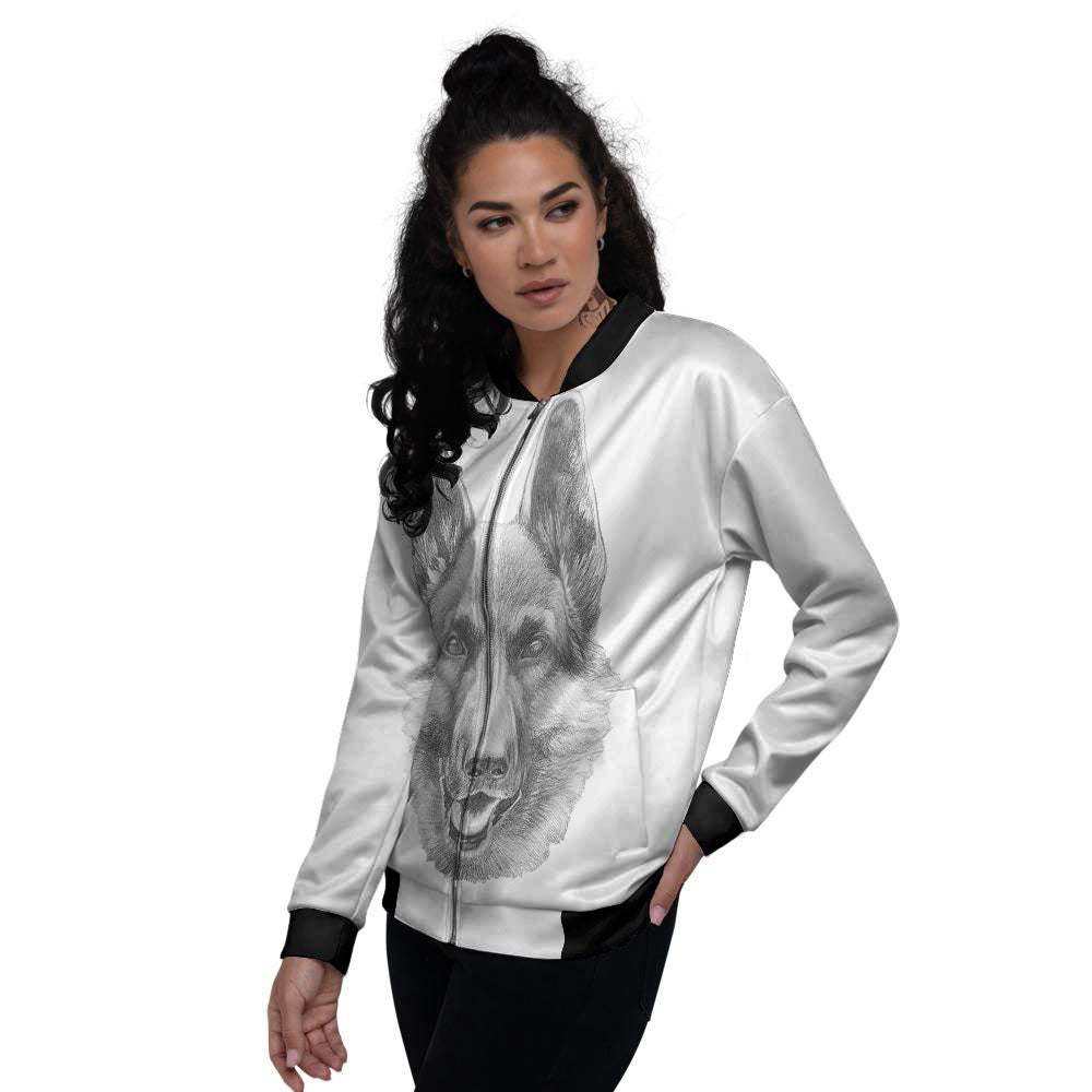 Portrait Dog German Shepherd Print Women's Bomber Jacket-grizzshop