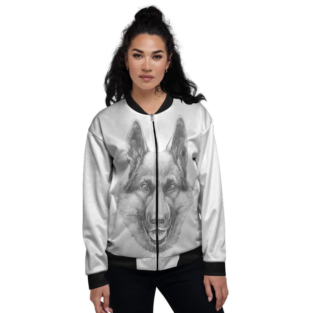 Portrait Dog German Shepherd Print Women's Bomber Jacket-grizzshop