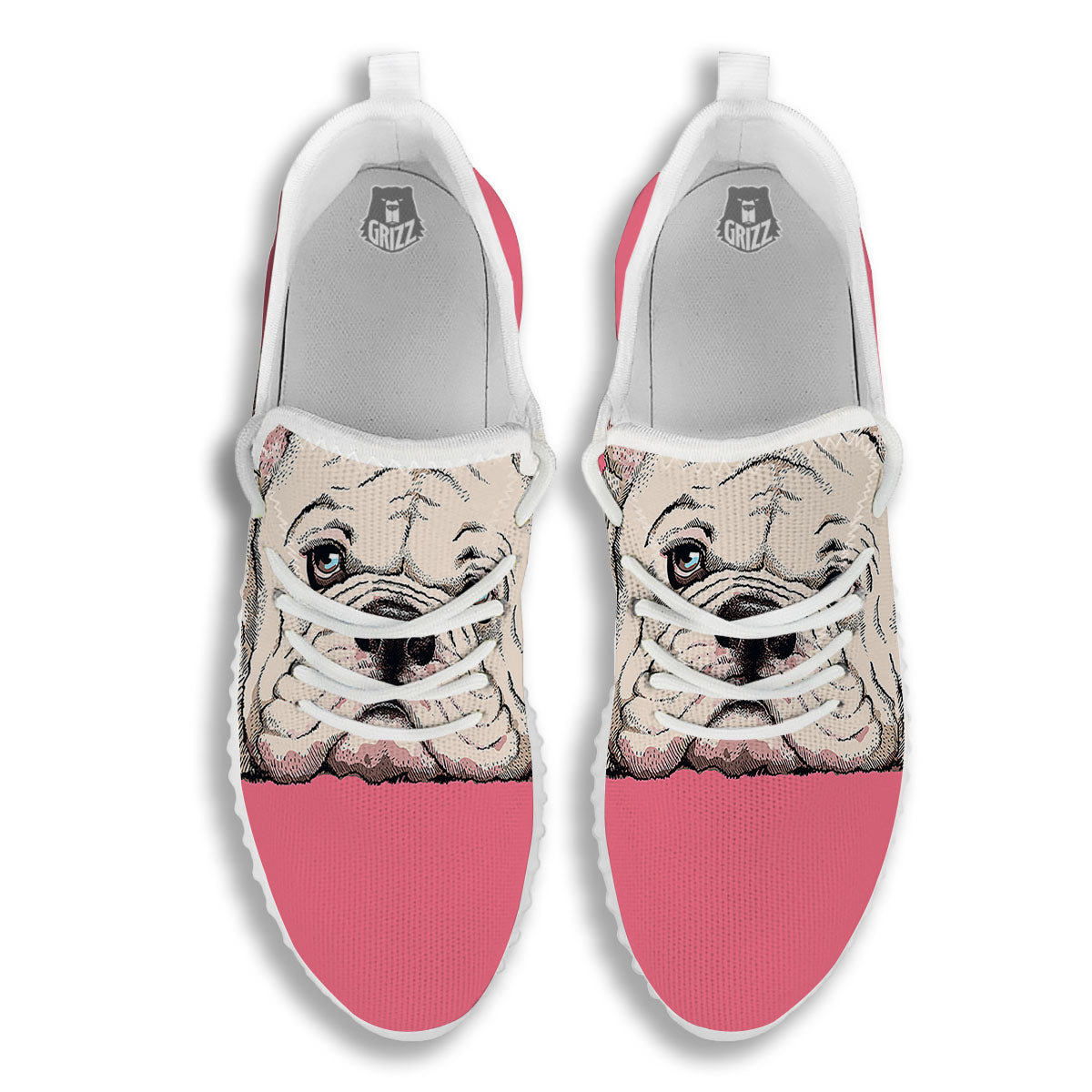 Portrait English Bulldog Print White Walking Shoes-grizzshop
