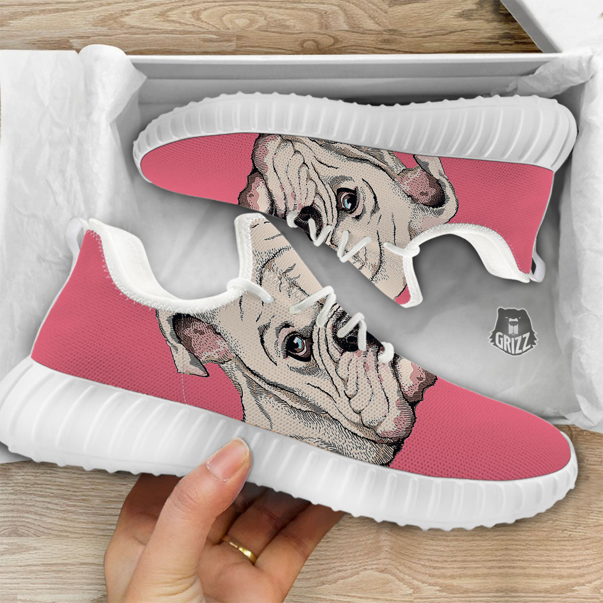 Portrait English Bulldog Print White Walking Shoes-grizzshop