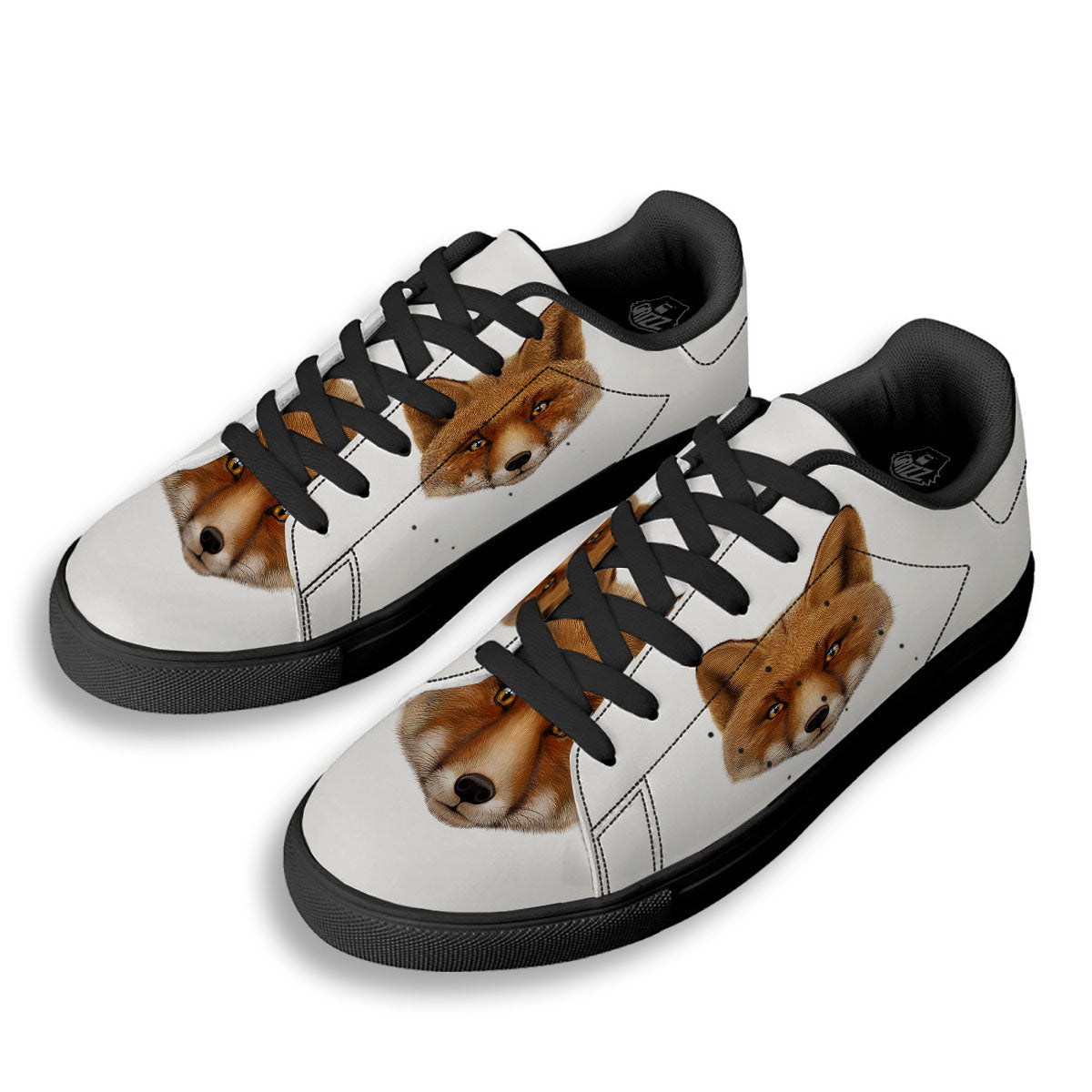 Portrait Fox Print Black Low Top Sneakers-grizzshop