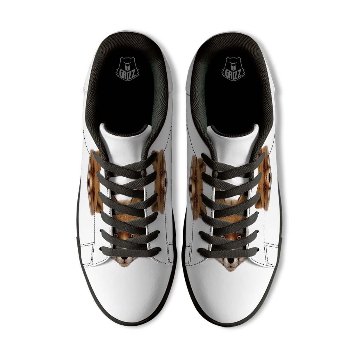 Portrait Fox Print Black Low Top Sneakers-grizzshop