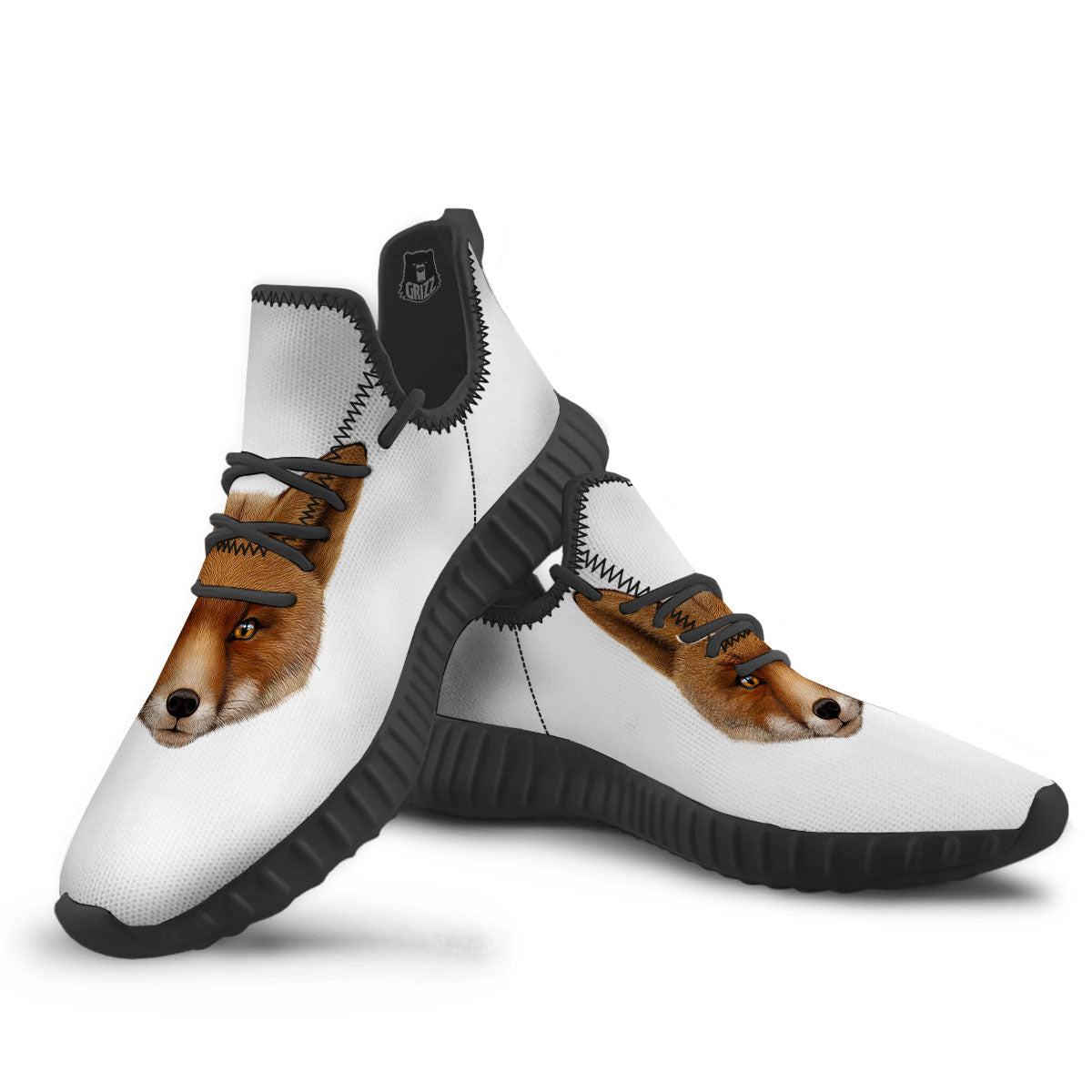 Portrait Fox Print Black Walking Shoes-grizzshop