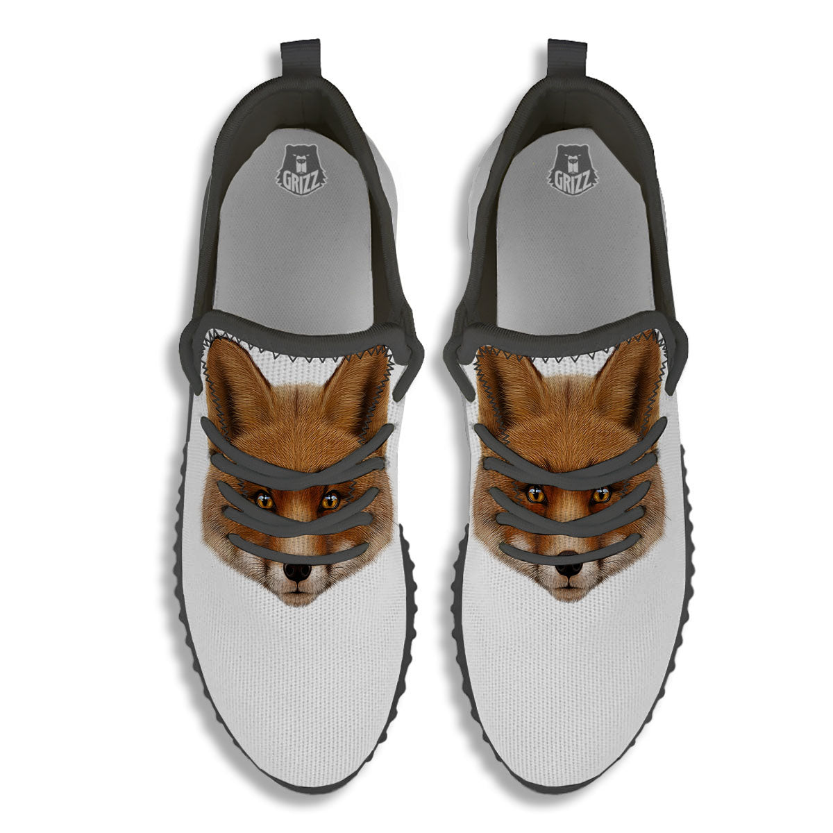 Portrait Fox Print Black Walking Shoes-grizzshop