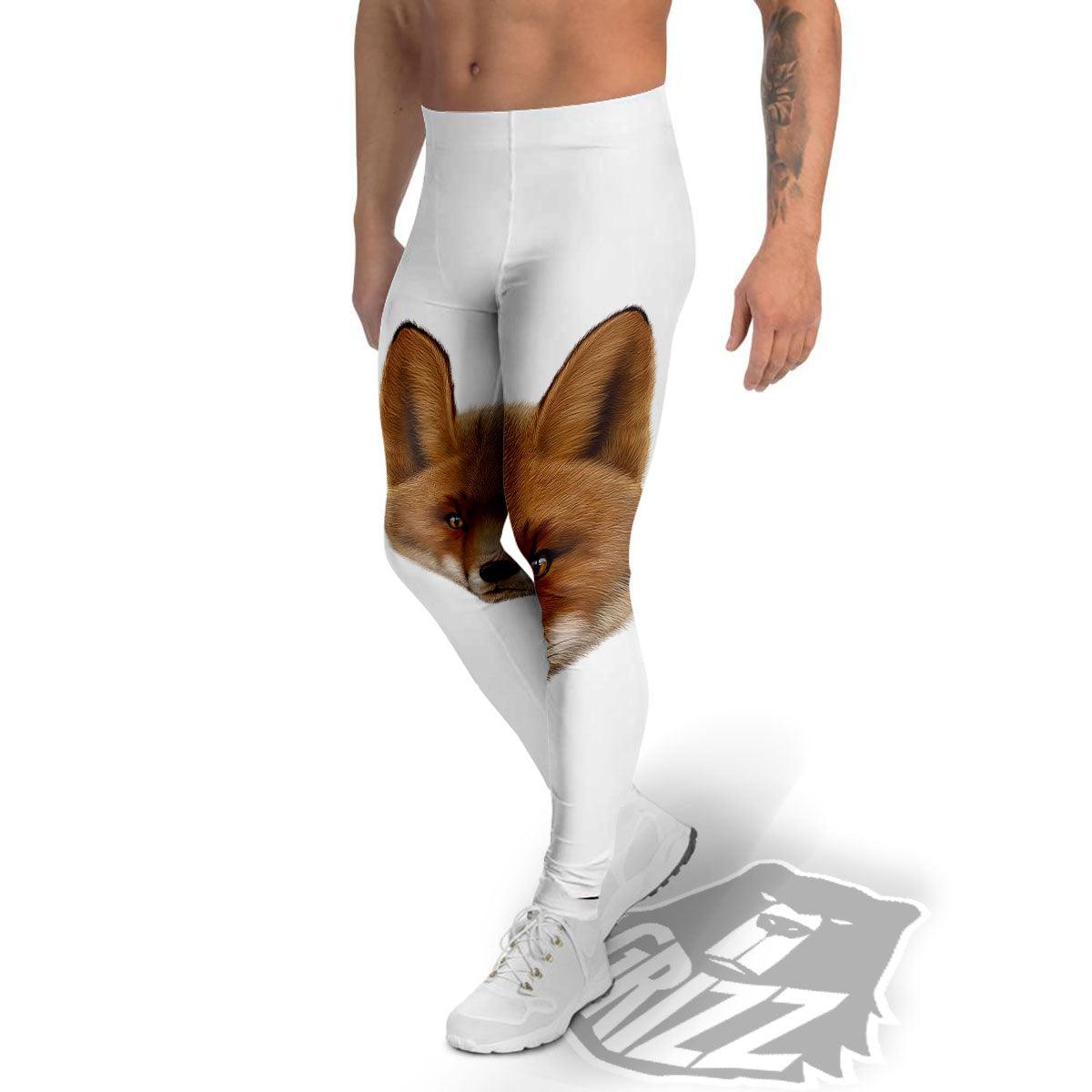 Portrait Fox Print Men's Leggings-grizzshop