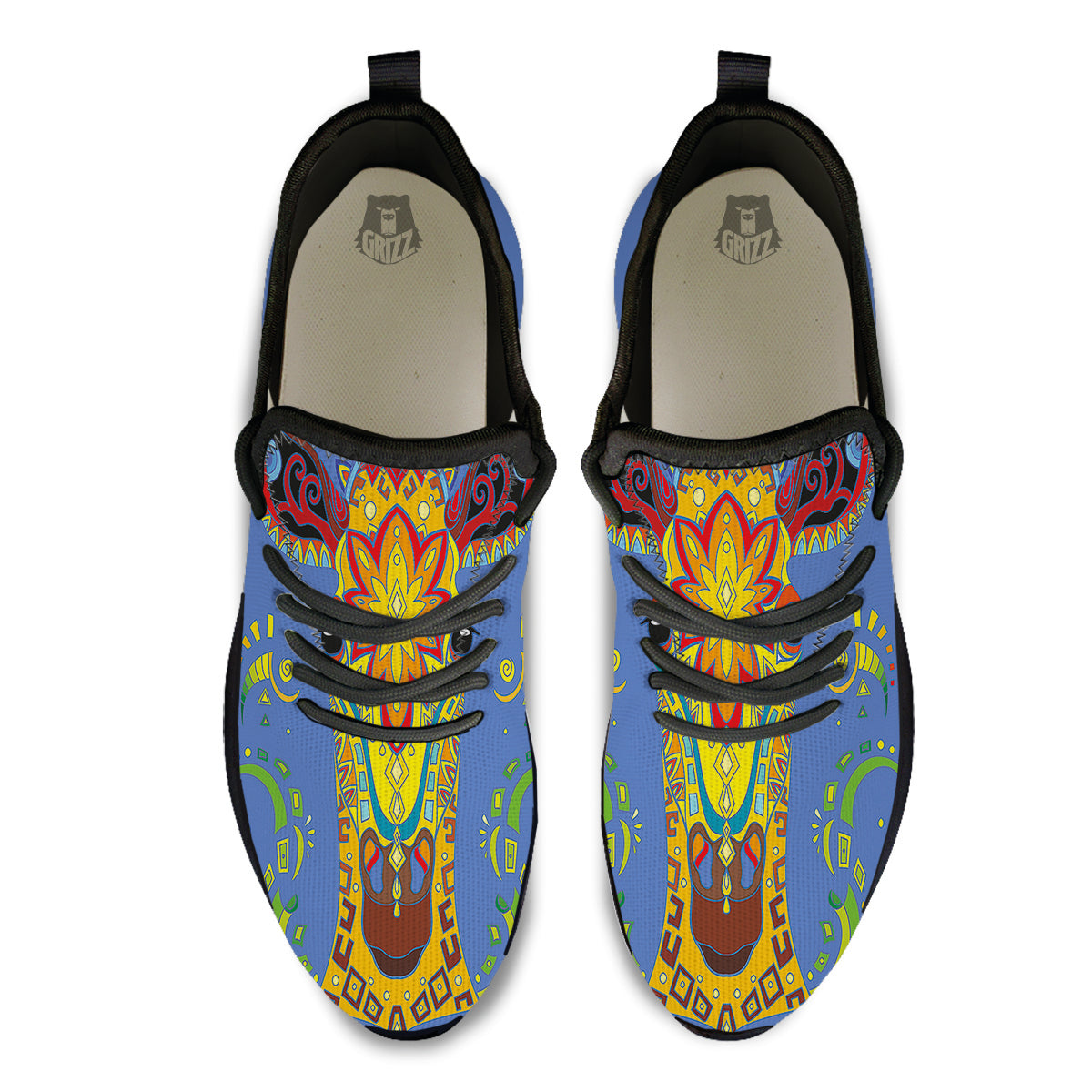 Portrait Giraffe Colorful Print Black Athletic Shoes-grizzshop